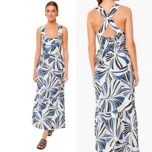 Tuckernuck Blue Palm Alston Sleeveless‎ Maxi Dress Linen Rayon Print | Size XS